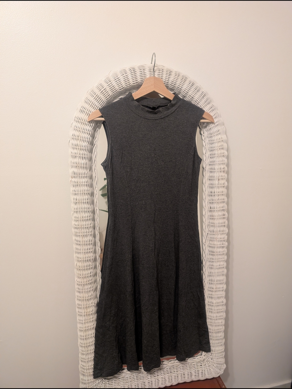Uniqlo Sleeveless Mock Neck A-Line Dress — Charcoal Gray